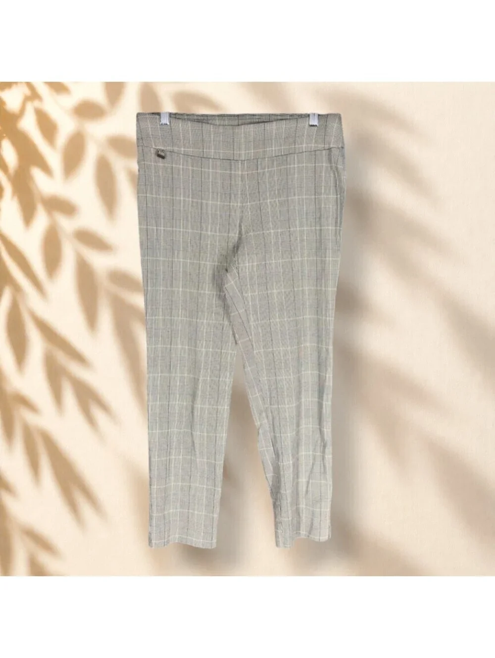 Counterparts Dress Pants Women PM Petite Gray Plaid Mid Rise Flat Front Pull On